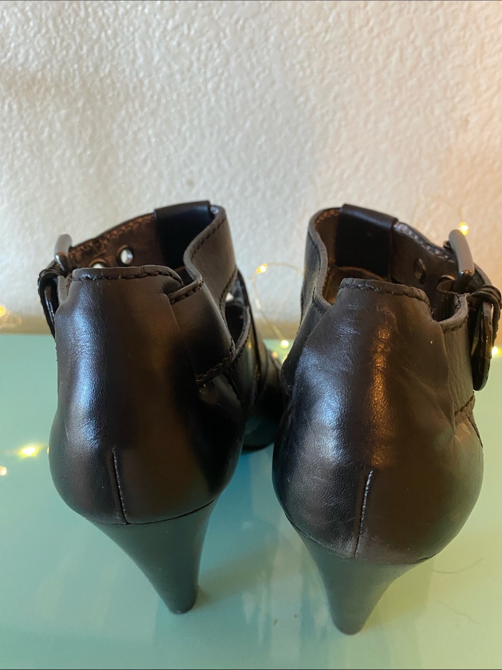 Coach Black Leather Strappy Peep-Toe Heels with Buckle - Picture 12 of 13